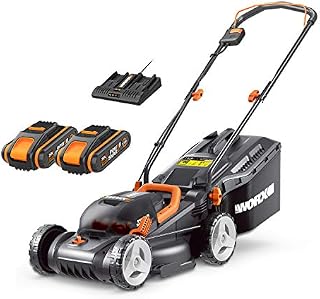 WORX 40V Cordless 34cm Lawn Mower WG779E with 2 x 2.5Ah Batteries & Dual Port Charger, Cutting Height 20-70mm Powershare 30L Grass Bag Cutting Width Up to 280m²