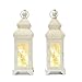 decanit 14" Tall White Color Metal Lantern with 15 Led String Lights - with Star Reflection for Indoor Outdoor Use (Beige, 2pc 14")