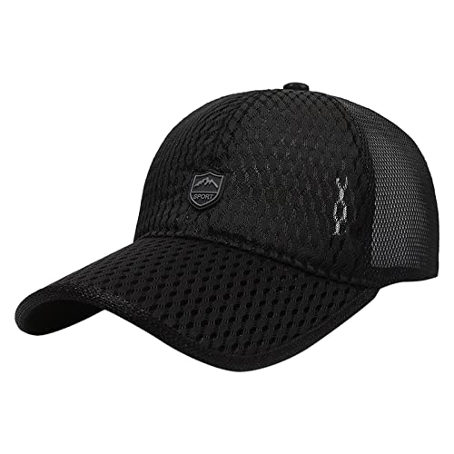 Gorra de béisbol de ala larga para hombre, de malla transpirable, visera de visera grande, Negro, Talla única