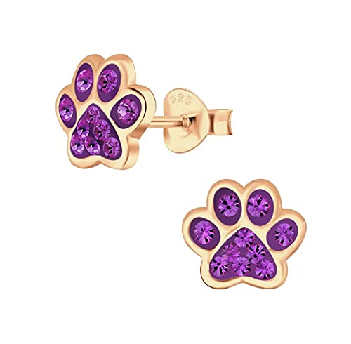 Orecchini In Argento Sterling 925 A Forma Di Zampa Con Cristalli Blu - Gioiello 9mm Per Donne E Bambine In Scatola Regalo