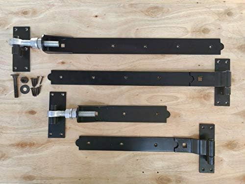 Straight/Cranked/Adjustable Black Hook and Band Hinges 8" 10" 12" 18" 24" Supplied in Pairs with All The fixings (2xAdjustable Hinges, 8 Inch)