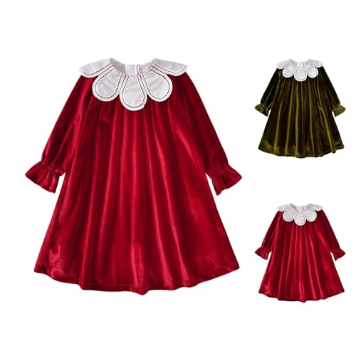 Girls Cute Velvet Vintage Princess Dress Flower Doll Collar Ruffle Long Sleeve Dress Baggy Flowy Causal Dresses2
