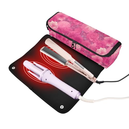 Organizador para Herramientas de Cabello 2 en 1 Dianthus Flores Fucsia Caliente con Tapete Resistente al Calor y Bolsa de Viaje para Secador, Plancha y Rizador miniatura 2