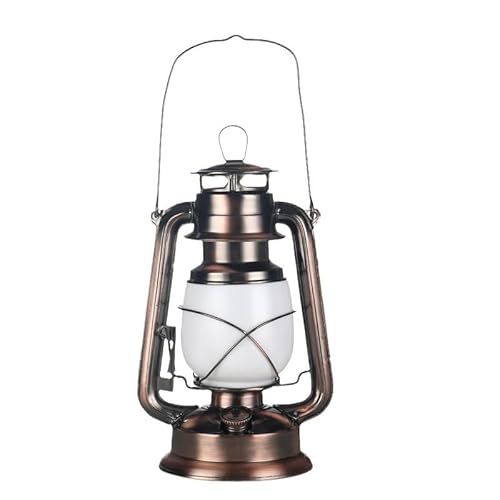 Vintage LED Hurricane Lantern, Warm White Battery Operated, Antique Metal Hanging Lantern with Dimmer Switch, 15 LEDs, 150 Lumen for Indoor or Outdoor Use