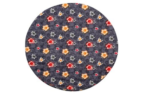 Image of The Furnishing Tree Round Elastic Fitted Center Tpoy Table Cover WxL 28x28 Inches Floral Pattern Grey