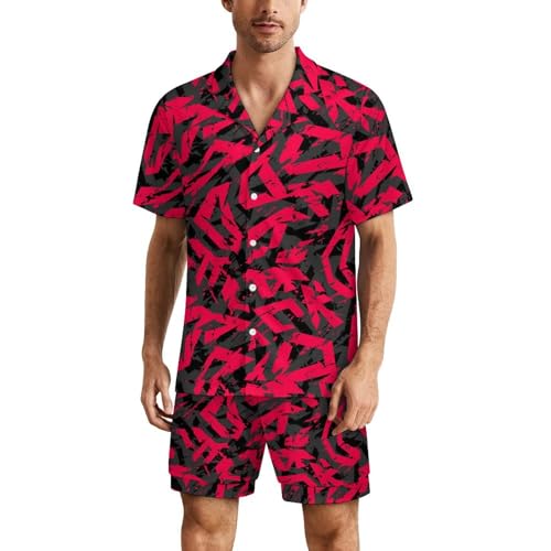 Mens Short Sleeve PJs Set Retro Summer Soft Pajama Short Set 2 Piece Loungewear Hawaiian Shirts Shorts Sets Sleepwear