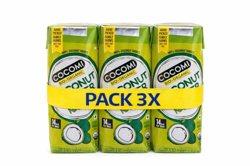 Pack 3x Agua de Coco Bio 330 ml | 3 Bricks de 330 ml (Total 990 ml) | Agua de Coco Ecológica | Bebida Natural Refrescante