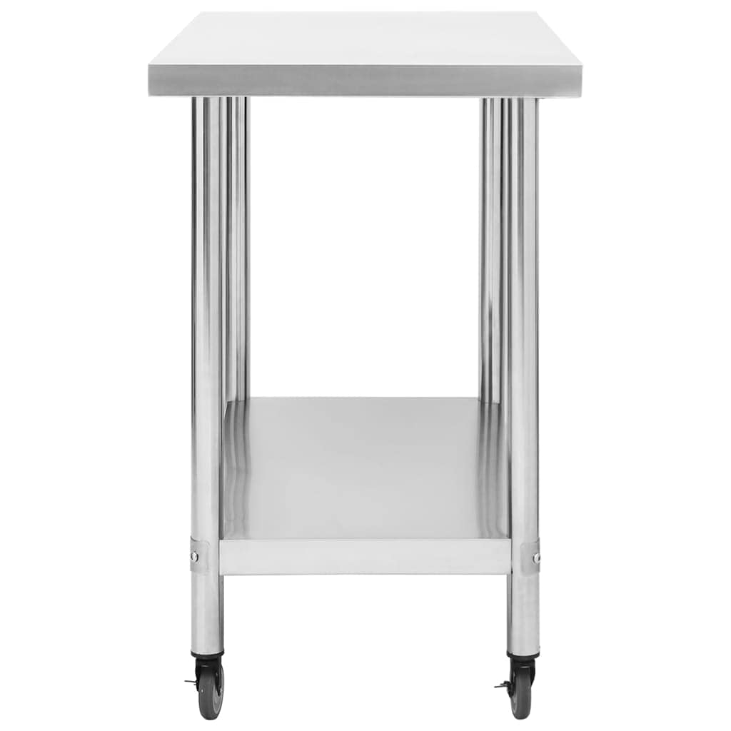 vidaXL Tavolo da Lavoro Cucina con Ruote 100x45x85 cm in Acciaio Inox