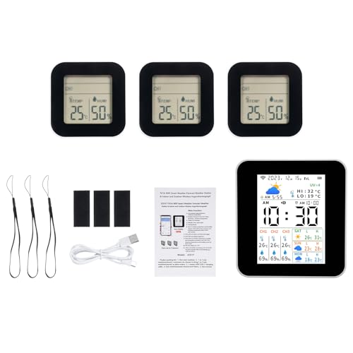 ZIXINNKC �������O���x�v ���C�����X Tuya �C�ۃX�e�[�V���� 3 �Z���T�[�t�� ���x�Ɖ��x�v ���A���^�C���\�񃂃j�^�[ �T�|�[�g �ڊo�܂����v ���t�Ǝ��� (3�̃Z���T�[�𓋍�)