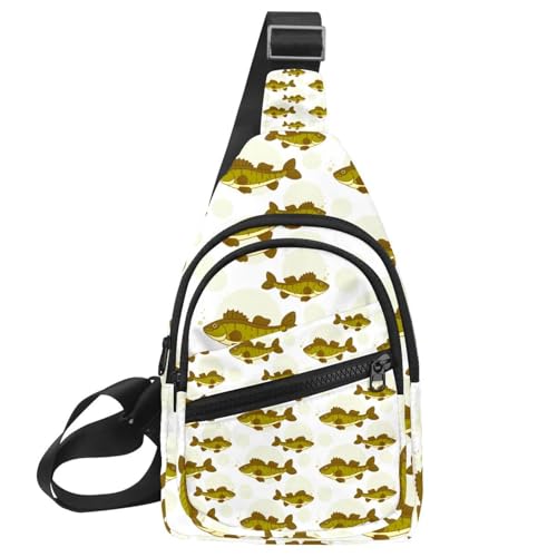 Bolsa cruzada impermeable de pecho con diseño de lucioperca, mochila de hombro para hombre