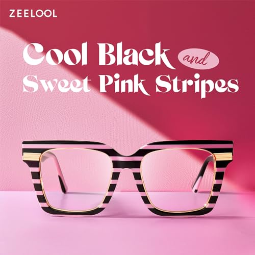 Image of Zeelool Personality Fit Glasses Frame for Women, Square Acetate Eyeglasses Eyewear with Clear Lenses Taylor ZJGX799757-03, Black /Pink