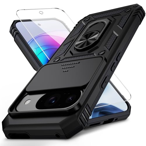 for Google Pixel 9 Case, Pixel 9 Pro Case, Slide Lens Cover, HD Screen Protector, Military Grade...