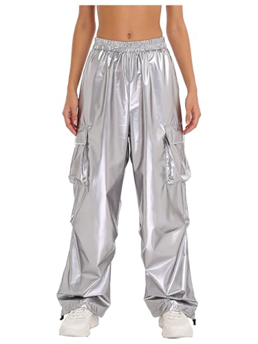 Nyeemya Pantalones Cargo de Brillante Metálico para Adulto