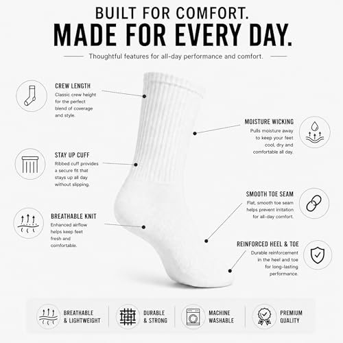 Image of Winterlace 72 Pairs Crew Socks 80% Cotton Men Women Unisex Casual Moisture Wicking Bulk Sports Athletic