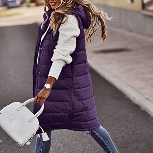 Long Puffer Vest for Women Sleeveless Lightweight Hoodies Jacket Quilted Down Vest Coat Winter Thickened Warm Outwear2