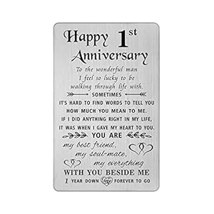 TANWIH Happy 1st Anniversary Card Gifts for Him, First 1 Year Wedding Anniversary Card for Husband Men, Engraved Metal…