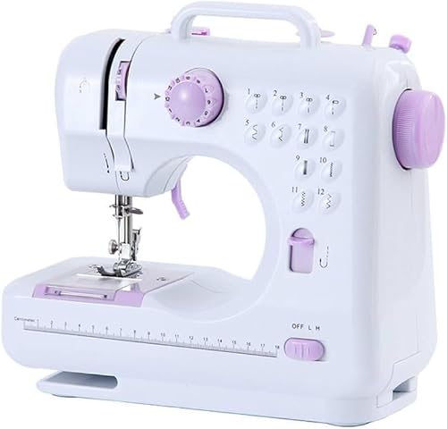 Portable Sewing Machine, 12 Built-in Stitches, Double Thread, White and Purple