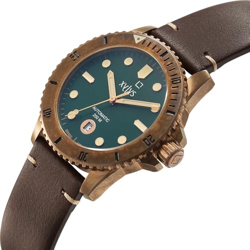 Image of Xylys Mariana with Analog with Date Automatic Green Dial Brown Leather Strap Watch for Men - 40064KL01E