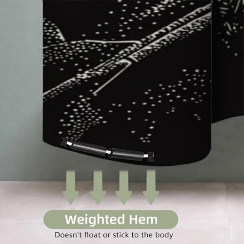 Rideau de douche 200x180 cm imperméable polyester lavable avec crochets baignoire