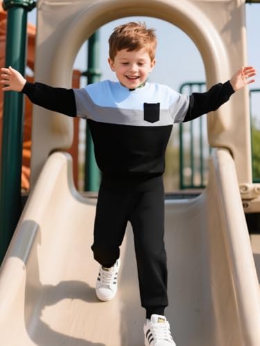 Toddler Boy Clothes 2Pcs Color Block Long Sleeve Sweatsuits Tops and Pants Fall Outfits Set2