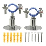 Auvotuis 2PCS 304 Stainless Steel Wall Mount Ceiling Mount Pipe Supports,Suitable for OD Pipe 3/4'(25-27mm),Adjustable Height 30-50mm, Adjustable Pipe Bracket Clamp with Screws
