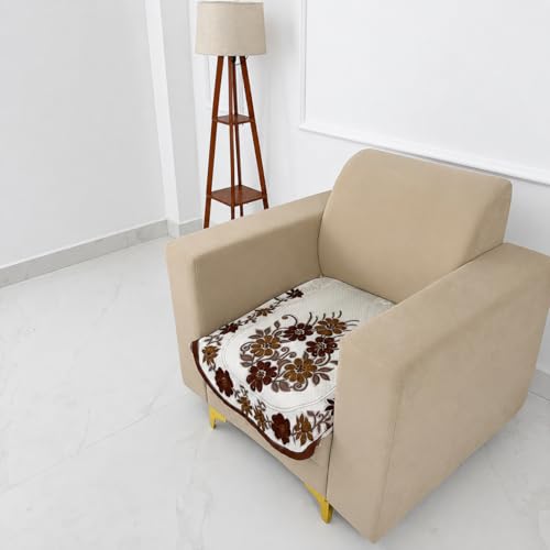 Image of Homerz Premium 'Surya Series' Sofa Cover | Stylish Sofa Protector | Net Fabric | Anti-Stain & Washable Slip Cover Exact Size Antislip (Daisy Brown, 1 Seater, Only Seat Cover)