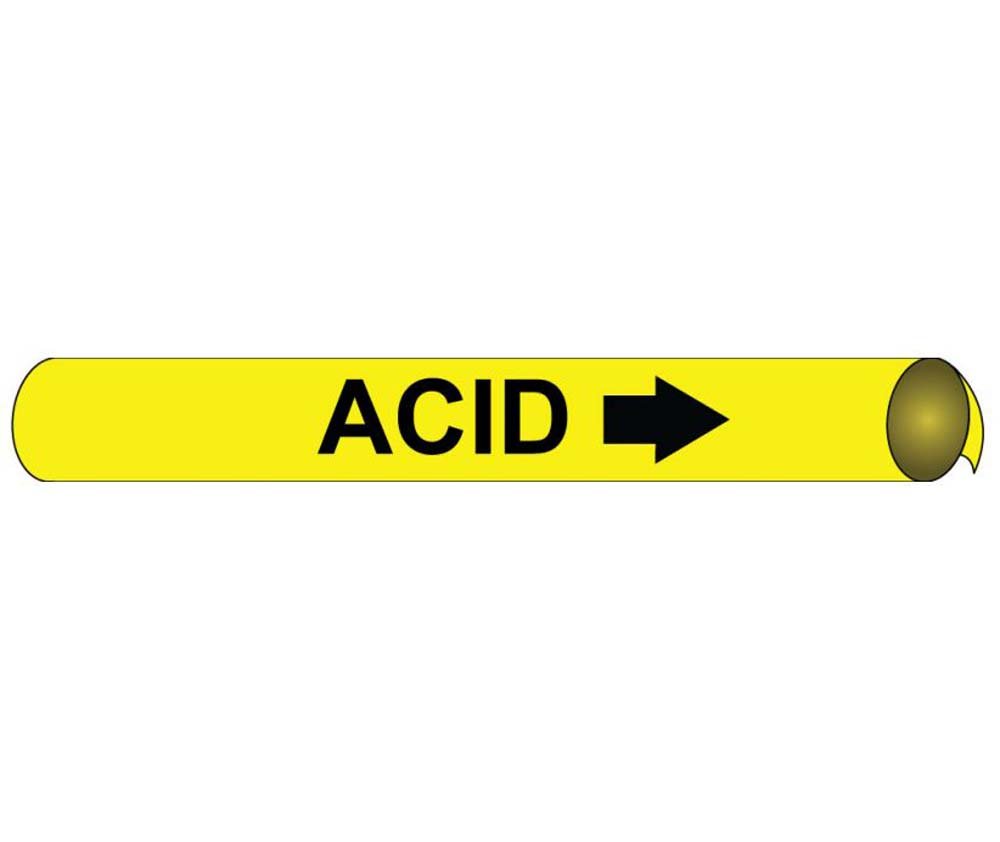 NMC D4001"Acid" Precoiled Pipe Marker, Fits 3 3/8"-4 1/2" Pipe, Black/Yellow