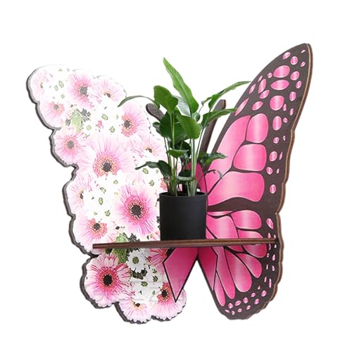 Estante esquinero de montaje en pared, estante flotante de madera para almacenamiento y exhibición, decoración de pared de madera en forma de mariposa, escultura rústica de pared, estante de