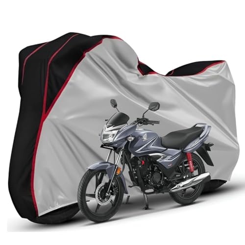 Image of Waterproof Bike Body Cover Compatible with Honda Shine Dustproof Scratchproof - Motorcycle Cover for Two Wheeler, Outdoor Full Cover with UV, Duty, Rain Protection (Silver Top Black) R1