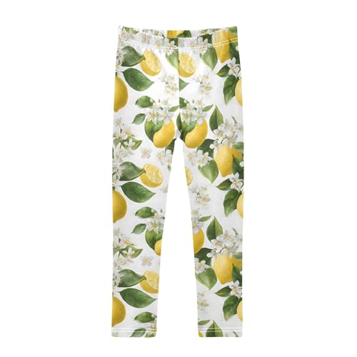 Girls' Athletic Leggings Ankle Length Yoga Dance Pants Kids Teen 4T Lemon Flower