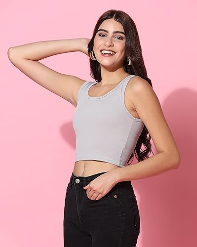 Image of TOPLOT Women's Solid Ribbed Round Neck Sleeveless Slim Fit Tank Top (5069)