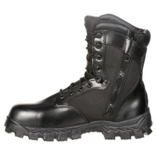 ROCKY Alpha Force Zipper Waterproof Public Service Boot, Black, Size 4(ME)