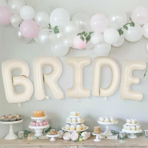 Image of 40 Inch Beige BRIDE Balloons, Giant Bride To Be Balloon, Letter Balloons for Bachelorette Party, Bridal Photo Booth Banner, Wedding Decorations