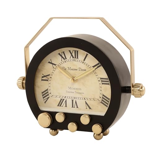 Image of Decor de Maison Brings Handcrafted Kent Table Clock for KidsRoom, Living Room, Bedroom, Study Table, Office Desk | Classic Non-Ticking Tabletop Battery Operated Analog Desk Clock in Black (29x8x24cm)