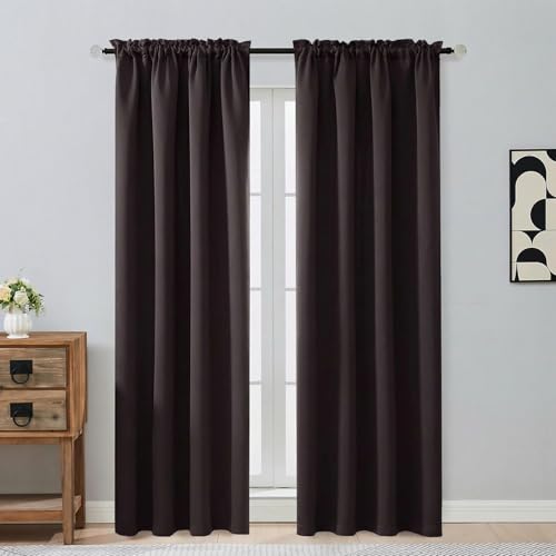 Image of Chocolate Blackout Curtains for Bedroom 84 Inch Length 2 Panels Set, Thermal Insulated Curtains for Living Room Nursery, Energy Saving Cortinas Blackout para Dormitorio, 2x40Wx84L