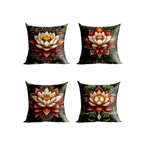 Flower Throw Pillow Covers Landscape Outdoor Waterproof Couch Pillow Covers 26x26 in Set of 4 with Invisible Zipper, Cushions Cases for Indoor Outdoor Sofa Bed Home Decor Gifts for Women XTBZ-10043