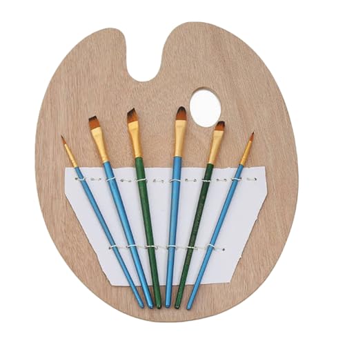 Mischpalette,1 Stück Holz, Palette mit 6 Pinseln, Mischen, Universalpalette für DIY-Kunstmalerei, Geeignet für Studenten Zeichnung, Freund Geschenk, 30 * 23.5 * 0.3 cm (a)