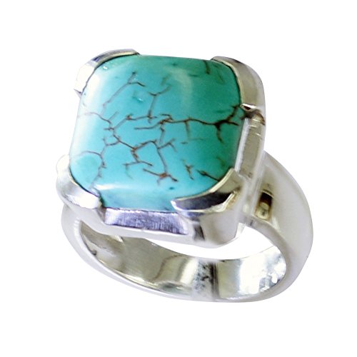 Bague turquoise carrée anti-allergie argent sterling fait main anneau confortable réglable