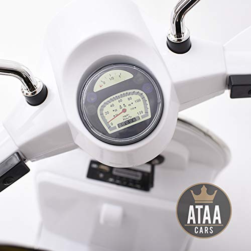 ATAA CARS Vespa Klassiker mit offizieller PX 150 Piaggio Lizenz - Weiß - Elektromotorrad für Kinder mit 12V Batterie
