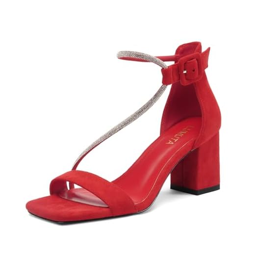 Sandálias femininas de salto alto novas primavera verão bico aberto vermelho salto alto adequado para festas de casamento com tiras de strass com salto médio grosso tiras no tornozelo sandálias de