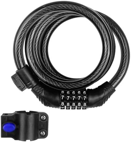 SPGOOD Lucchetto per bicicletta con numeri per bambini (10 x 650 mm), combinazione di codice antifurto, lucchetto a combinazione per bicicletta per ragazze e ragazzi, accessori per bicicletta(Nero