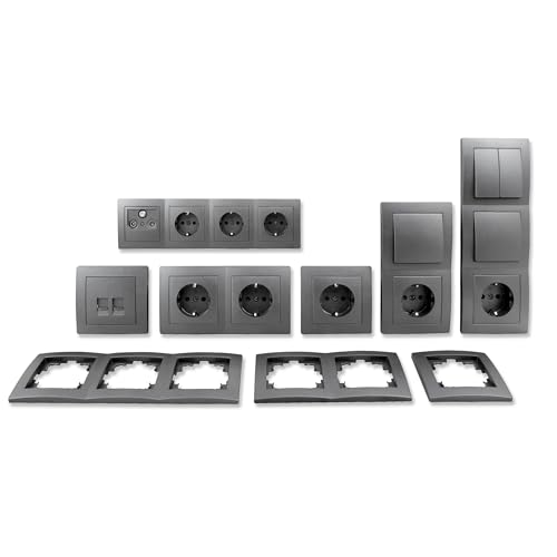 MC POWER - FLAIR - Wand Steckdosen und Schalter Set | Entertain | 21-teilig | anthrazit, matt