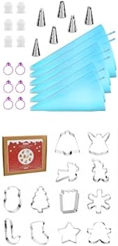 Kasmoire 24Pcs Piping Bags And Tips Set & 12Pcs Christmas Cookie Cutters Set