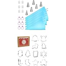 Kasmoire 24Pcs Piping Bags And Tips Set & 12Pcs Christmas Cookie Cutters Set