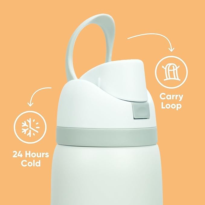 Image of FreeSip Gym Water Bottle with Straw & Chug Lid - Leak Proof Push Button Opening, BPA Free, Large Capacity Sports Bottle with Carry Handle (White, 960 ML)