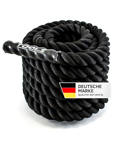 TOOLZ Battle Rope Sportseil für Kraftausdauertraining schwarz Länge: 12m / Durchmesser: 35 mm/Gewicht: 10kg