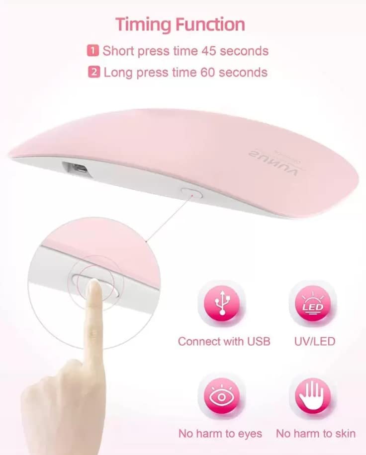 UV Nail Lamp Nail Dryer Lamp Mini, 6W LED UV Portable Nail Dryer Curing Lamp Light for Gel Based Polish USB Power with 45s/60s Timer Setting - Image 3