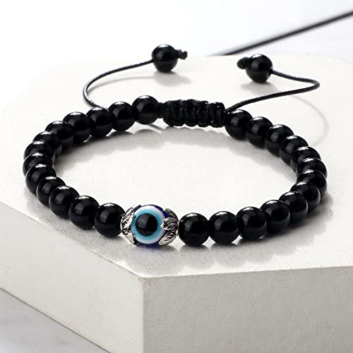 Bracelet en pierre de tigre naturel 6 mm avec perles authentiques et taille ajustable