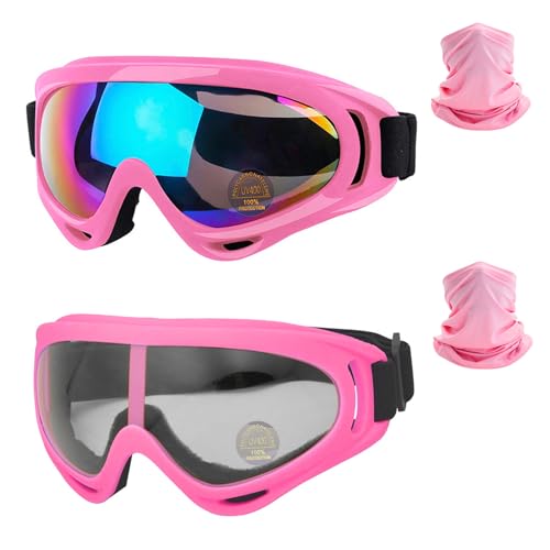 Image of Motorcycle Goggles - 2 Pack ATV Dirt Bike Motocross Riding Goggles with Neck Gaite for Men Women