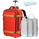Hynes Eagle 42L Rolling Backpack Wheeled Backpack Flight Approved Travel Backpack Carry on Luggage Orange with Compression Packing Cubes Set 4PCS Light Blue